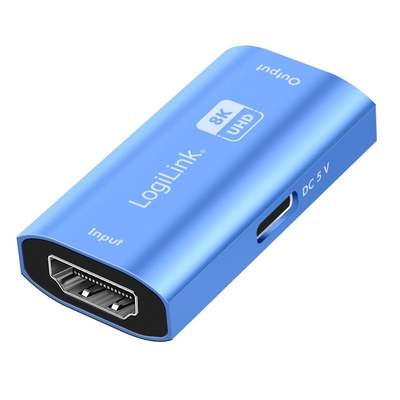 Product HDMI Repeater Logilink 20m, 8K 60Hz, HDCP 2.3 alu, blu base image