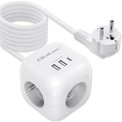Product Πολύπριζο Qoltec Power cube 6in1 3x AC 2x USB 1x USB-C PD 20W base image