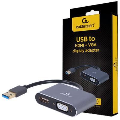 Product Αντάπτορας USB Cablexpert 4K to HDMI + VGA Display SPACE GREY base image