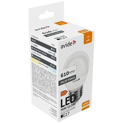 Product Λάμπα LED Avide Σφαιρική 7W E27 Λευκό 4000K Value base image