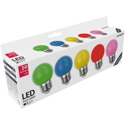 Product Διακοσμητική Λάμπα Avide LED G45 1W E27 (5τμχ) (Πράσινο/Μπλέ/Κίτρινο/Κόκκινο/Ρόζ) base image