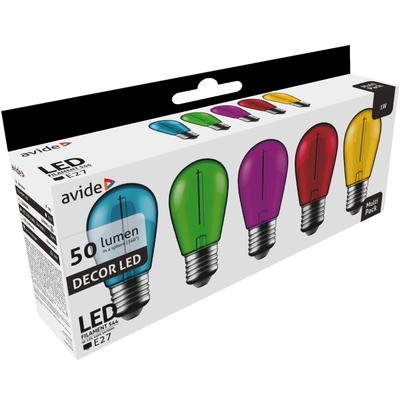 Product Διακοσμητική Λάμπα LED Avide 1W E27 (5τμχ) (Πράσινο/Μπλέ/Κίτρινο/Κόκκινο/Μώβ) base image