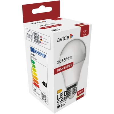 Product Λάμπα LED Avide Κοινή A60 9.5W E27 Ζεστό 2700K Υψηλής Φωτεινότητας base image