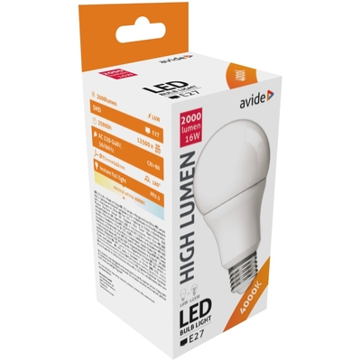 Product Λάμπα LED Avide Κοινή A70 16W E27 Λευκό 4000K Υψηλής Φωτεινότητας base image