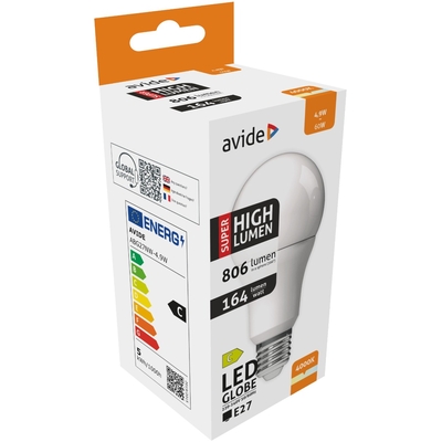 Product Λάμπα LED Avide Κοινή A60 4.9W E27 Λευκό 4000K Super Υψηλής Φωτεινότητας base image