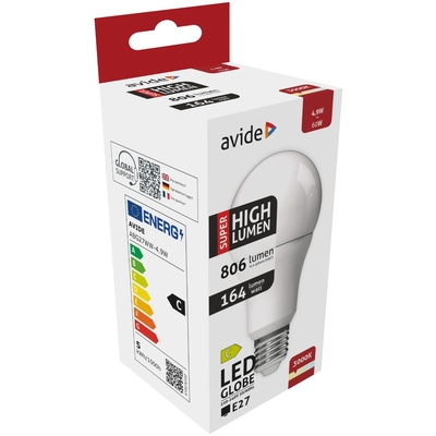 Product Λάμπα LED Avide Κοινή A60 4.9W E27 Θερμό 3000K Super Υψηλής Φωτεινότητας base image