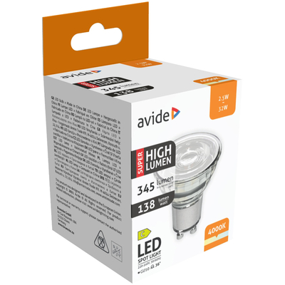 Product Λάμπα LED Avide Σπότ Αλουμίνιο + Πλαστικό 2.5W GU10 Λευκό 4000K Super Υψηλής Φωτεινότητας base image
