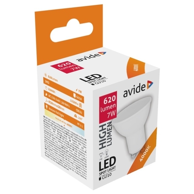 Product Λάμπα LED Avide Σπότ Αλουμίνιο + Πλαστικό 7W GU10 110° Λευκό 4000K Υψηλής Φωτεινότητας base image