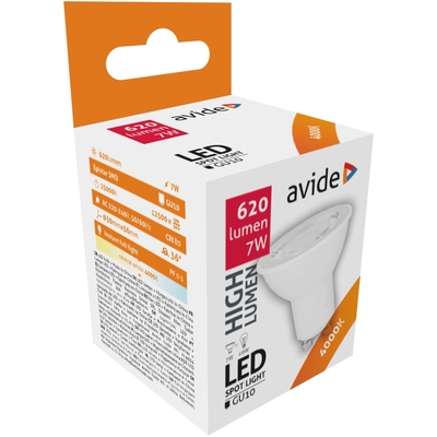 Product Λάμπα LED Avide Σπότ Αλουμίνιο + Πλαστικό 7W GU10 36° Λευκό 4000K Υψηλής Φωτεινότητας base image