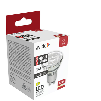 Product Λάμπα LED Avide Σπότ Αλουμίνιο + Πλαστικό 2.5W GU10 Θερμό 3000K Super Υψηλής Φωτεινότητας base image