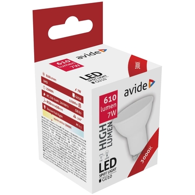 Product Λάμπα LED Avide Σπότ Αλουμίνιο + Πλαστικό 7W GU10 110° Θερμό 3000K Υψηλής Φωτεινότητας base image