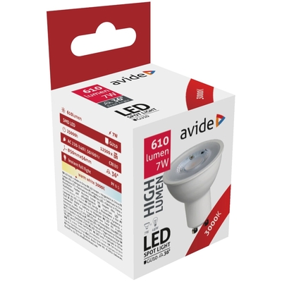 Product Λάμπα LED Avide Σπότ Αλουμίνιο + Πλαστικό 7W GU10 36° Θερμό 3000K Υψηλής Φωτεινότητας base image