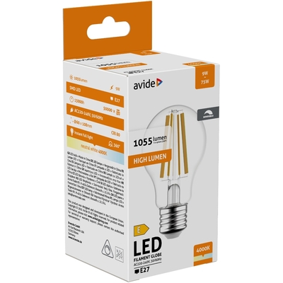 Product Λάμπα LED Avide Κοινή 9W E27 360° Λευκό 4000K Υψηλής Φωτεινότητας Dimmable base image