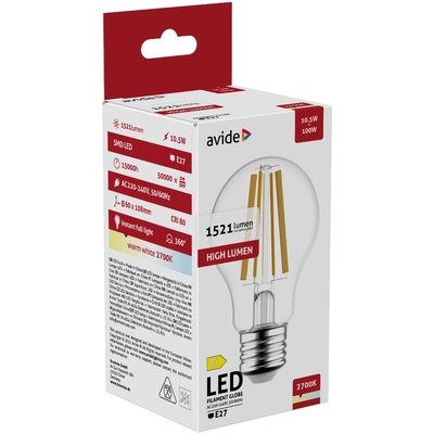 Product Λάμπα LED Avide Κοινή 10.5W E27 A65 360° Θερμό 2700K Υψηλής Φωτεινότητας base image
