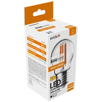 Product Λάμπα LED Avide Σφαιρική 6.5W E27 Λευκό 4000K Υψηλής Φωτεινότητας base image