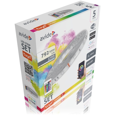 Product Ταινία LED Avide Blister 12V 22W SMD5050 30LED RGB+2700K IP65 5m WIFI TUYA + IR base image