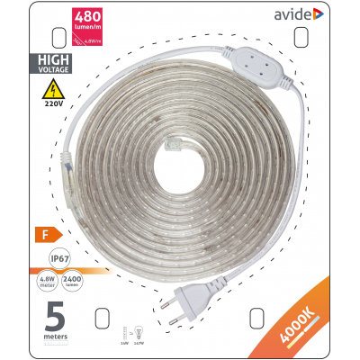 Product Ταινία LED Avide Strip Blister 220V 4.8W SMD3528 60LED 4000K IP67 5m base image