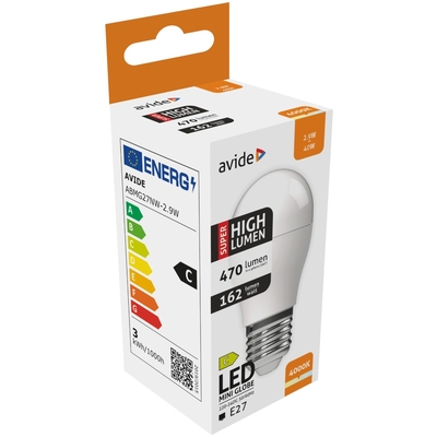 Product Λάμπα LED Avide Σφαιρική G45 2.9W E27 Λευκό 4000K Super Υψηλής Φωτεινότητας base image