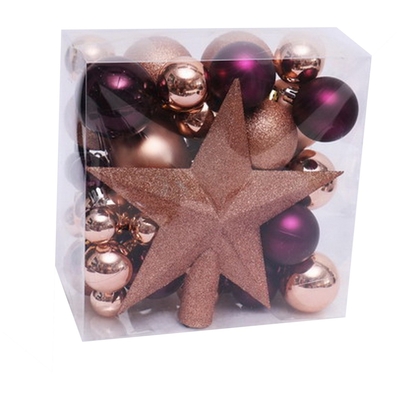 Product Χριστουγεννιάτικες Μπάλες Artezan 3-8cm Full Set Χρυσό και Μώβ Mix + Αστέρι Κορυφής Δέντρου 52τμχ/κουτί base image