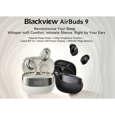 Product Bluetooth Headset Blackview Enc 9 Led Screen With Charging Dock Beige White base image