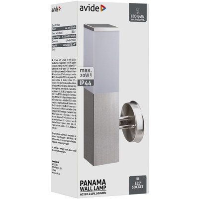 Product Εξωτερικό Φωτιστικό Avide Τοίχου Panama 1xE27 IP44 Σατέν Νίκελ Φωτοκύτταρο base image