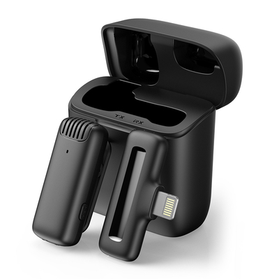 Product Ασύρματο Μικρόφωνο Apexel APL-MIC013 με Θήκη φόρτισης, Lightning, 2.4GHz, Μαύρο base image