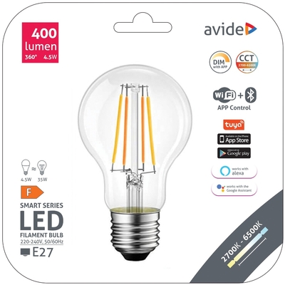 Product Λάμπα Smart LED Avide Κοινή A60 4.5W CCT WIFI + BLE APP Control base image