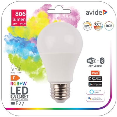 Product Smart Λάμπα LED Avide A60 9.4W RGB+W WIFI + BLE APP Control base image