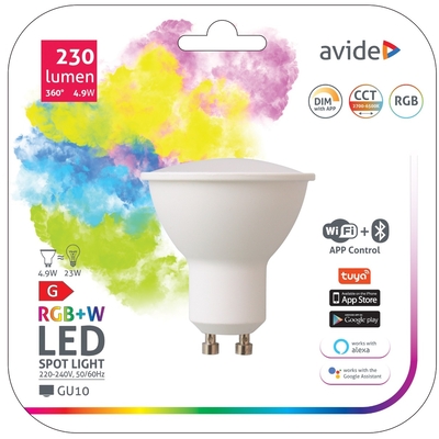 Product Λάμπα Smart LED Avide Smart LED GU10 4.9W RGB+W WIFI + BLE APP Control base image