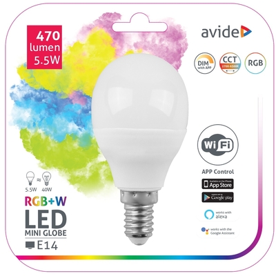 Product Λάμπα Smart LED Avide Σφαιρική 5.5W RGB+W WIFI APP Control base image