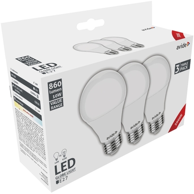 Product Λάμπες LED Avide Κοινή 10W E27 Θερμό 3000K Value 3τμχ base image