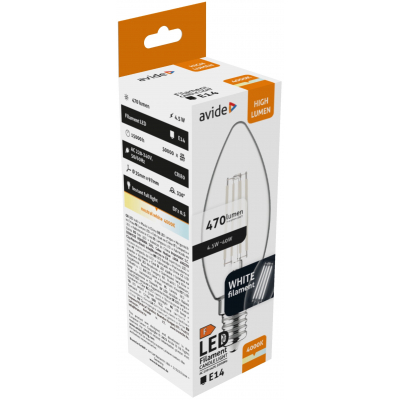 Product Λάμπα LED Avide White Candle 4.5W E14 NW 4000K base image