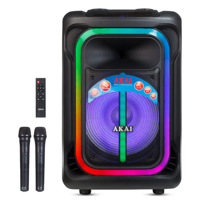 Product Karaoke Akai ABTS-15 Pro Volcano τρόλεϊ με Bluetooth, USB, SD, AUX, FM, LED, AWS 2 ασ. μικρ. Μαύρο base image