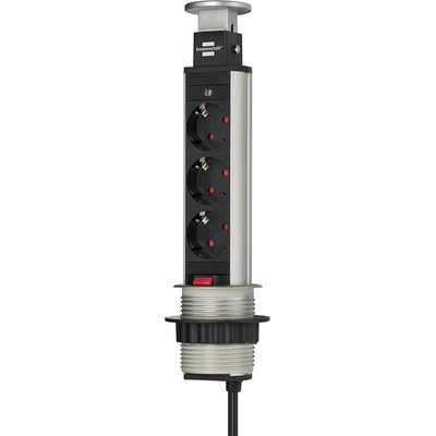 Product Πολύπριζο Με Διακόπτη Brennenstuhl Tower 3 Θέσεων, Καλώδιο 2m Μαύρο- Ασημί base image