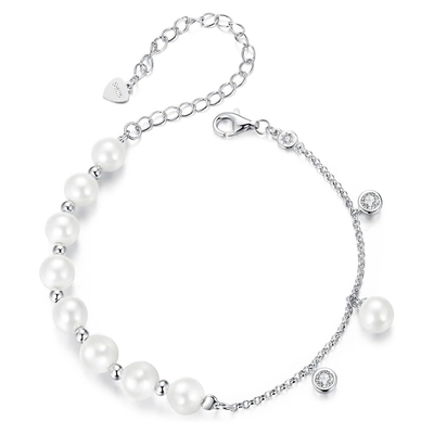 Product Βραχιόλι Bamoer Bsb189 με Πέρλες & Κυβική Ζιρκόνια, Ασήμι 925, Ασημί base image