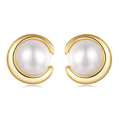 Product Σκουλαρίκι Bamoerα Καρφωτά BSE1107 με Λευκή Πέρλα, Ασήμι 925, Χρυσό base image