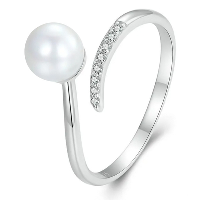 Product Δαχτυλίδι Bamoer Bsr497-E με Πέρλα & Ζιρκόνια, Ανοιγόμενο, Ασήμι 925 base image