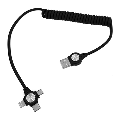 Product Καλώδιο USB Powertech σε 3 in 1 CAB-U114, 12W, σπιράλ, έως 1m, μαύρο base image