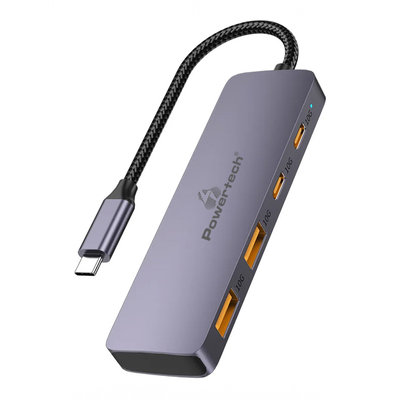 Product USB Hub Powertech CAB-Uc082, 4X Θυρών, 10Gbps, USB-C Σύνδεση, Γκρι base image
