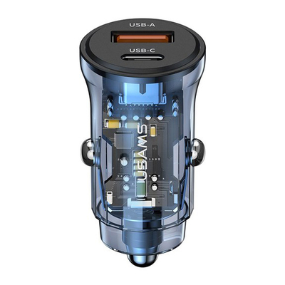 Product Φορτιστής Αυτοκινήτου Usams US-CC164, USB & Type-C, 30W, μπλε base image