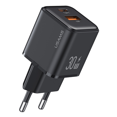 Product Φορτιστής Πρίζας Usams US-CC189, USB & USB-C, 30W PD, μαύρος base image