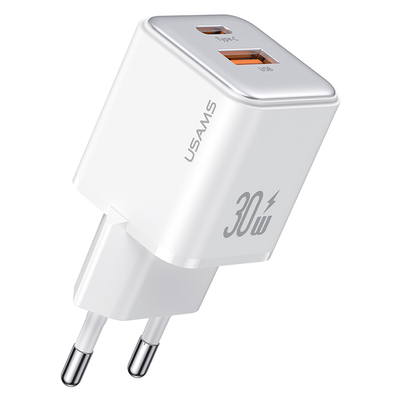 Product Φορτιστής Πρίζας Usams US-CC189, USB & USB-C, 30W PD, λευκός base image