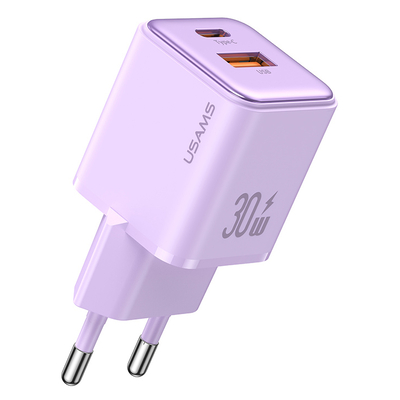 Product Φορτιστής Τοίχου Usams US-Cc189, USB & USB-C, 30W Pd, Μωβ base image