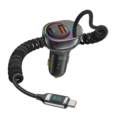 Product Φορτιστής Αυτοκινήτου Usams US-CC192 με Καλώδιο, USB/USB-C, 60W, Μαύρος base image