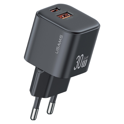 Product Φορτιστής Τοίχου Usams CC263, USB & USB-C, 30W, Gan, Μαύρος base image