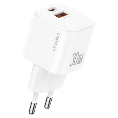 Product Φορτιστής Τοίχου Usams CC263, USB & USB-C, 30W, Gan, Λευκός base image