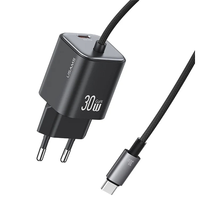 Product Φορτιστής Πρίζας Usams CC264 με Καλώδιο, USB-C, 30W, GaN, Μαύρος base image