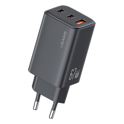 Product Φορτιστής Τοίχου Usams CC265, USB & 2X USB-C, 67W, Gan, Μαύρος base image