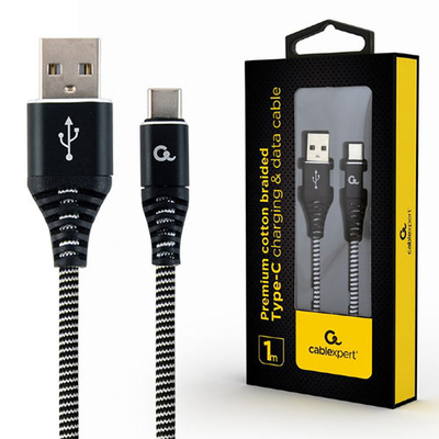 Product Καλώδιo USB Cablexpert PREMIUM COTTON BRAIDED Type-C 1M Black/WHITE base image