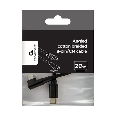 Product Καλώδιο USB Cablexpert Angled BRAIDED 8-PIN CM-8PIN CHARGING & DATA 0.2M Black base image